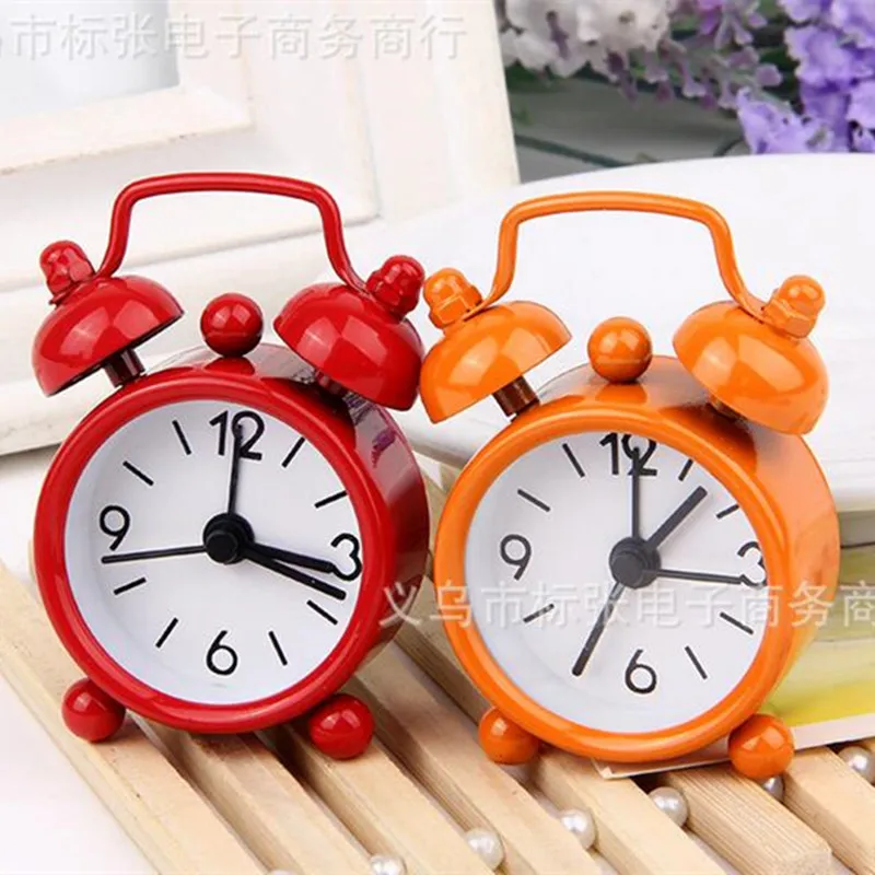 Mini Fashion 4 Color metal Mini Cartoon Dial Number Round Desktop Alarm Clock  Small Double-Bell  Children Alarm Clock