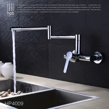 HPB Copper Wall Mounted Kitchen Faucet Sink Bathroom faucets Mixer Tap Cold Hot Water taps Chrome Swivel Spout HP4009