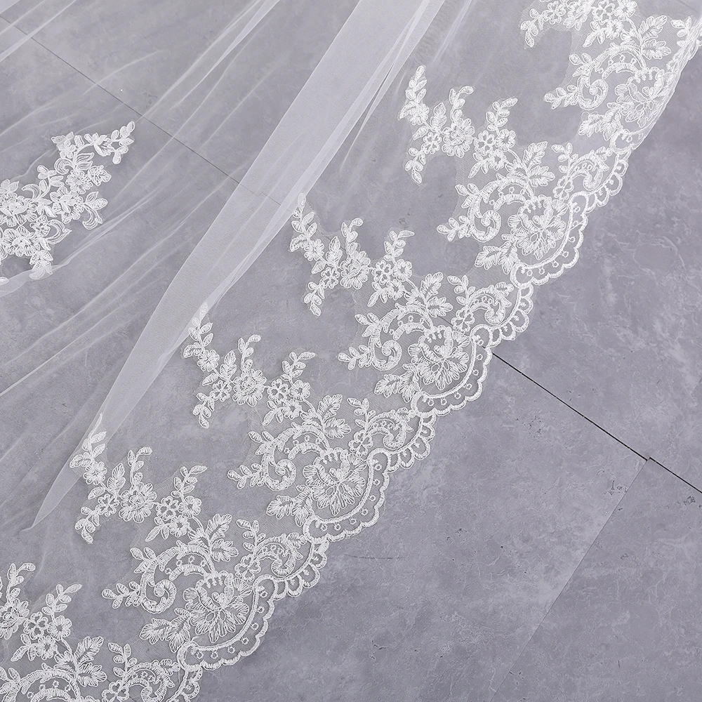 3.5 Meter White Ivory Cathedral Wedding Veils Long Lace Edge Bridal Veil two layer veil comb Wedding Accessories velo novia 2019