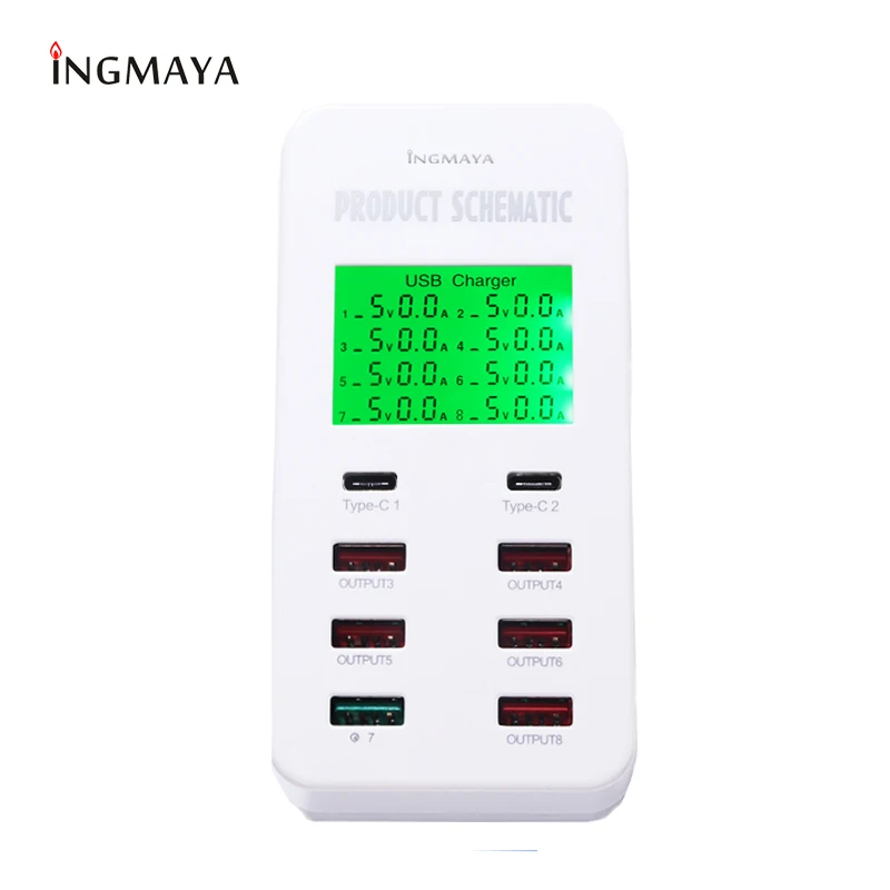 

STODER 8 Port USB Charger 5V7A Quick Charge 3.0 USB-C Type C LCD Show Charging For iPhone iPad Samsung Huawei Nexus Power Supply