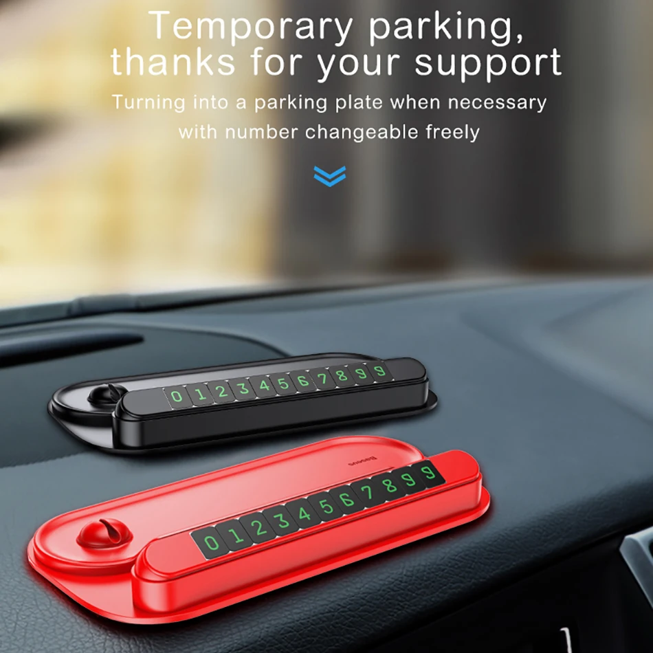 Baseus Car Phone Holder Temporary Car Packing Card Night Light Phone Number Card Notification Cable Organizer Mobile Phone Stand