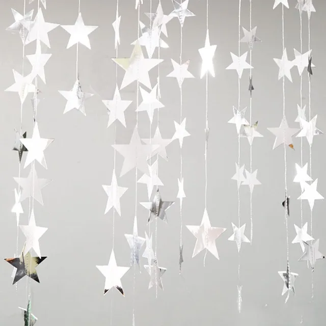 4M Bright Gold Silver Paper Garland Star String Banners Wedding Banner For Party Home Wall Hanging Decoration baby shower favors
