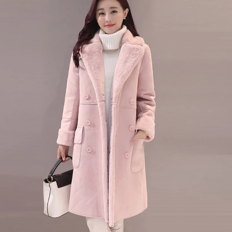 

2017 Full Solid Sale New Winter Coat Winter Jacket Women Long Double Breasted Deerskin Lamb false Wool Coat Windbreaker QH0617
