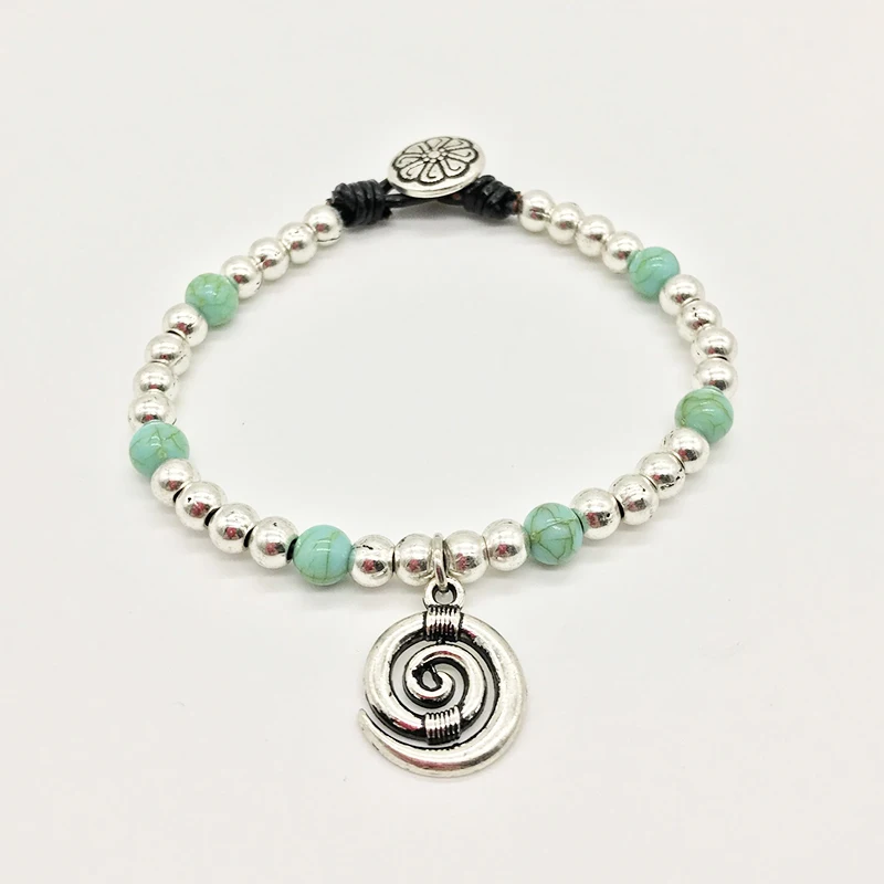 

Hand Made Braided Beaded Bracelets Antique Silver Whirlpool Semi-precious stones Bracelets for women B050