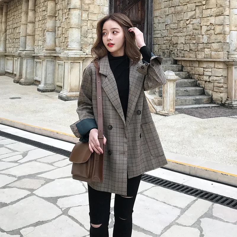 Women Autumn Jacket Coat Plaid Wool Coats Outwear Jackets Korean Female Clothing Wool Button Jacket 2018 Women Clothes AS042 (2)