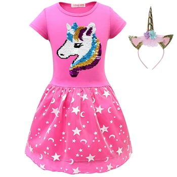 

Toddler Baby Girls Sequin Princess Dress Summer Teen Girls Dresses Clothes Little Girls Kids Change Color Costume Unicorn Party
