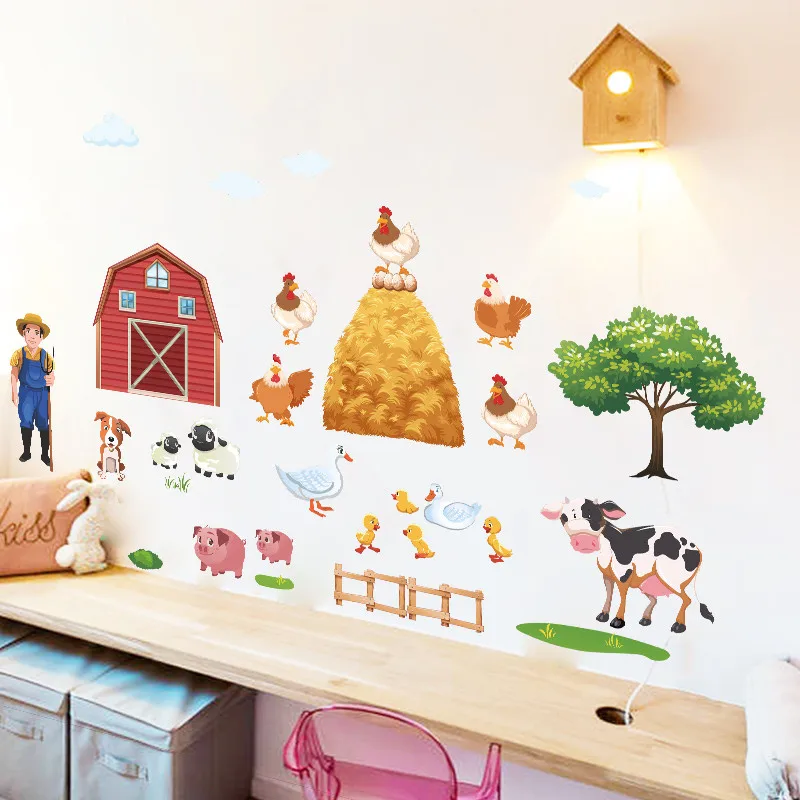 Pegatinas De Pared De Animales De Granja Para Sala De Estar Póster Mural De Dibujos Animados Diy Para Dormitorio Pato Cerdo Gallina Vaca Vinilos Decorativos De Pared De árbol Animal Wall Stickers Wall Stickerstickers
