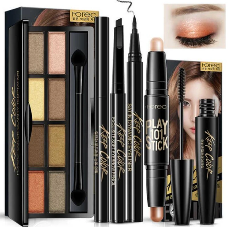 

New Women Brand makeup set,Fashion cosmetics kit,Dazzling eyeshadow,WaterProof Roll Mascara,Magic Eyeliner,Fine grooming stick