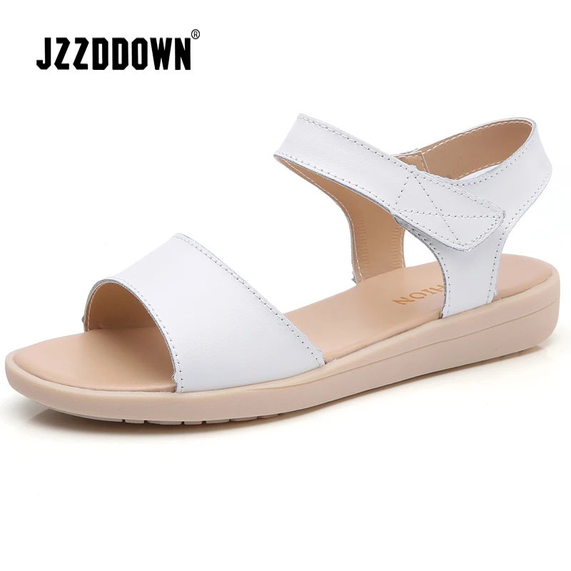 المرأة الشقق الصنادل أحذية سبليت جلدية السيدات 2018 الصيف صنادل شاطئ حذاء عارضة الوجه بالتخبط الأبيض الأزياء الأحذية