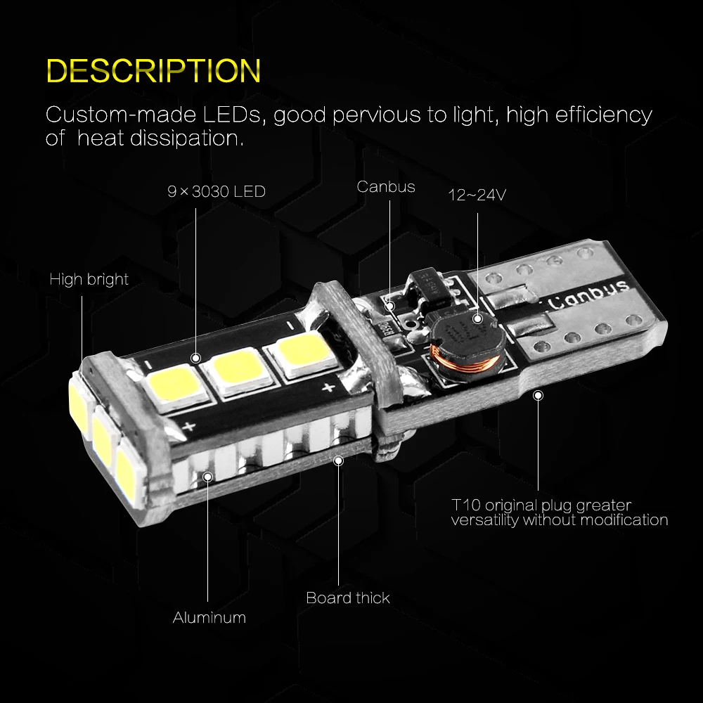 Bogrand 2 шт. автомобиль Стайлинг Авто 12 24 В 9SMD 3030 лампа не Ошибка Парковка 194 W5W 168 canbus