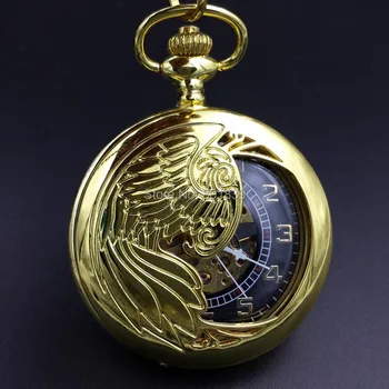 

Phoenix Pattern Golden Tone Hand Wind Mechanical Mens Pocket Watch W/ Chain Nice Xmas Gift Wholesale Price H100
