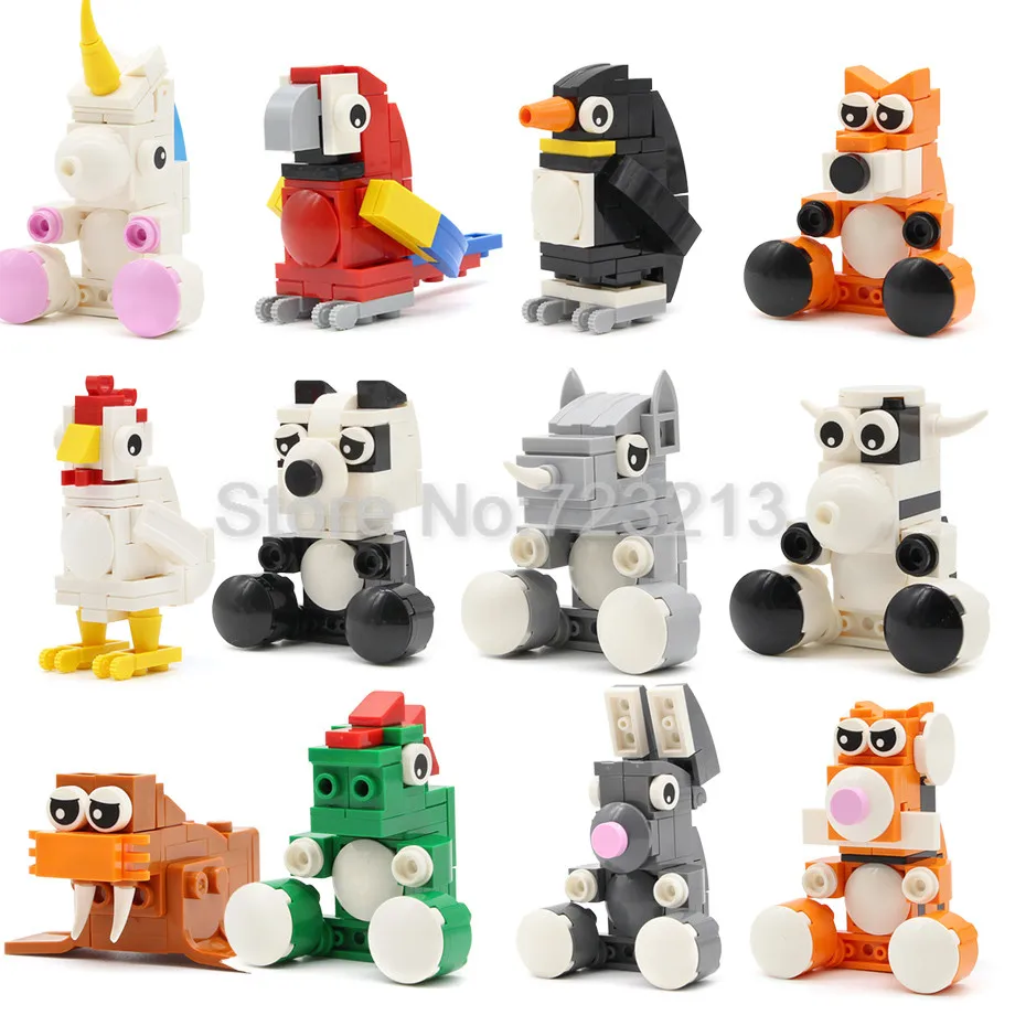 

Single Legoing Animal dinosaur unicorn Dog Tiger Chicken MOC rhinoceros Cow penguin parrot Model Building Blocks Brick Kits Toys