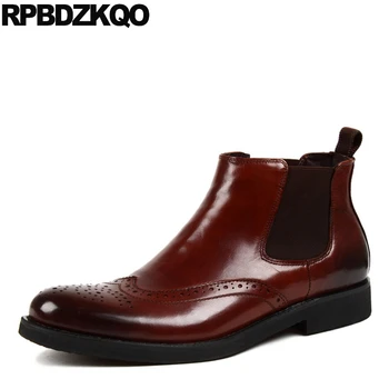 

High Quality Autumn Full Grain Leather Boots Brown Chelsea Ankle Shoes European Genuine 2017 Wingtip Booties Short Top Male