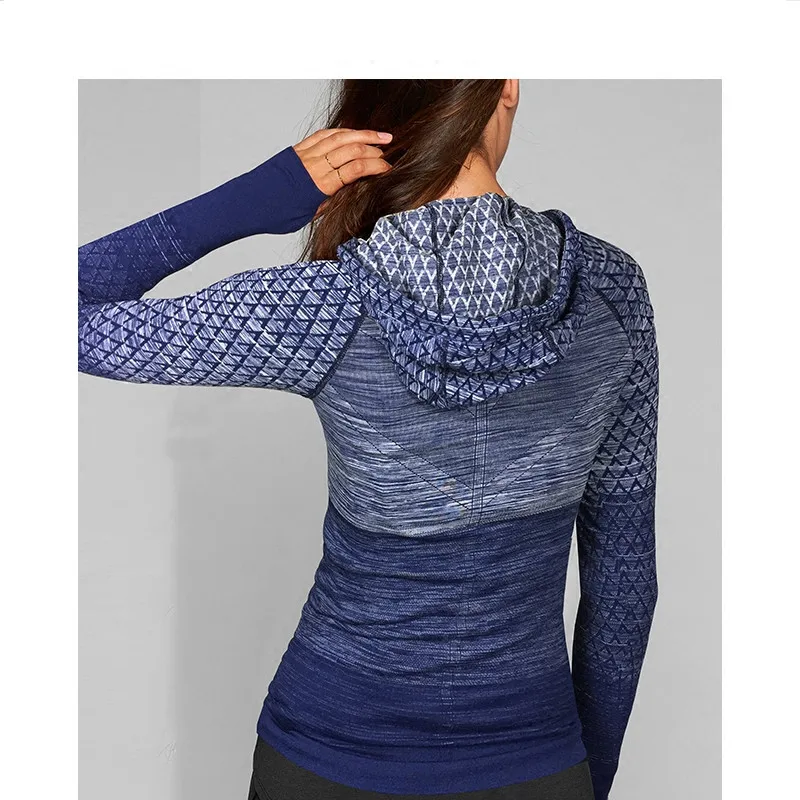  Mermaid Curve Front Zipper hooded Women's Yoga Shirts Long Sleeve Yoga Top Sportswear Quick Dry Tra