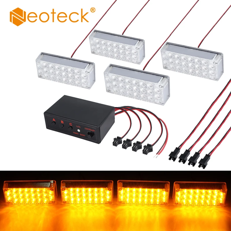 

4Pcs 12V 22 LED Light Bulbs Amber Roof Grille Emergency Warning Flashing Lamp Strobe Light Bar Lampdas for Car