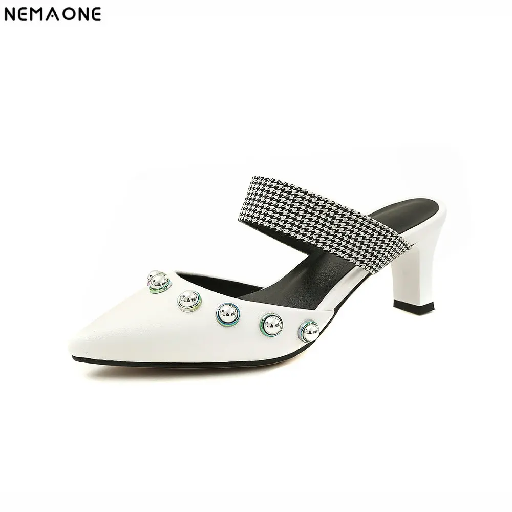 

NEMAONE Women Shoes High Heel slippers Pointed Toe D'Orsay Pearl Heel Stiletto Party Shoes Women shoes