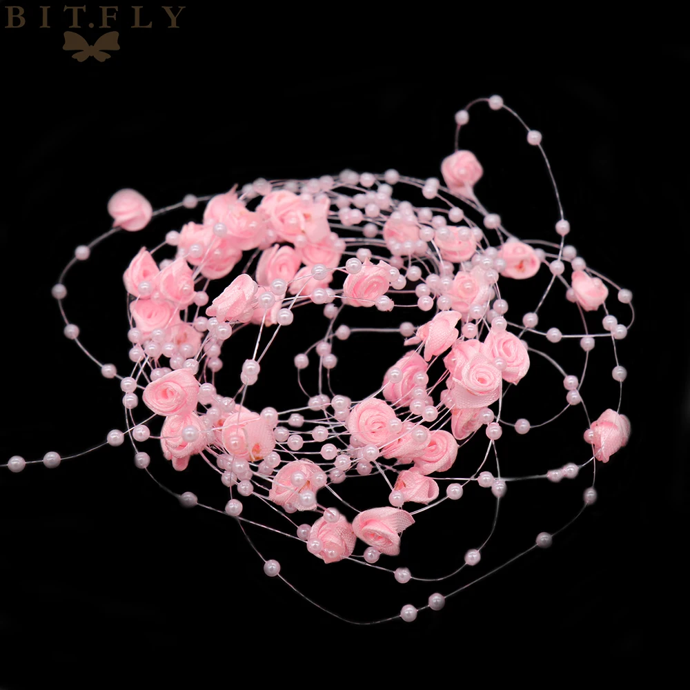 5 метров роза искусственный жемчуг бисер цепь Гирлянда DIY сувенир для свадебной вечеринки невесты украшение букетов розовый/бежевый/белый/синий