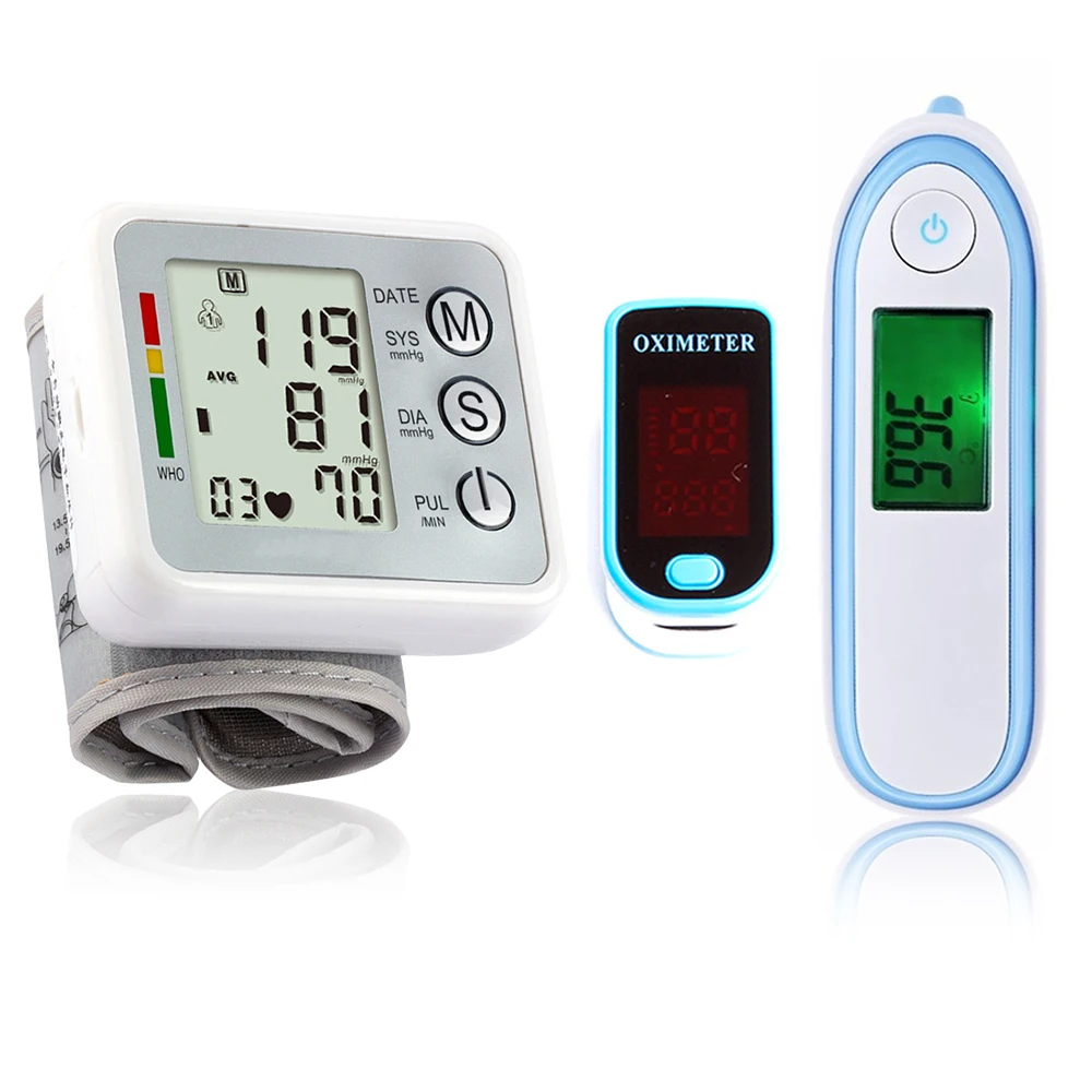 

Fingertip Pulse Oximeter Medical Equipment Wrist Blood Pressure Monitor Infrared Body Thermometer Set Household Health Monitors