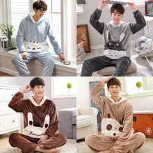 5XL 6XL пижамы женские мультфильм коралловый флис lounge синий осень зима мужские толстые фланелевые пижамы наборы с капюшоном размера плюс S-4XL