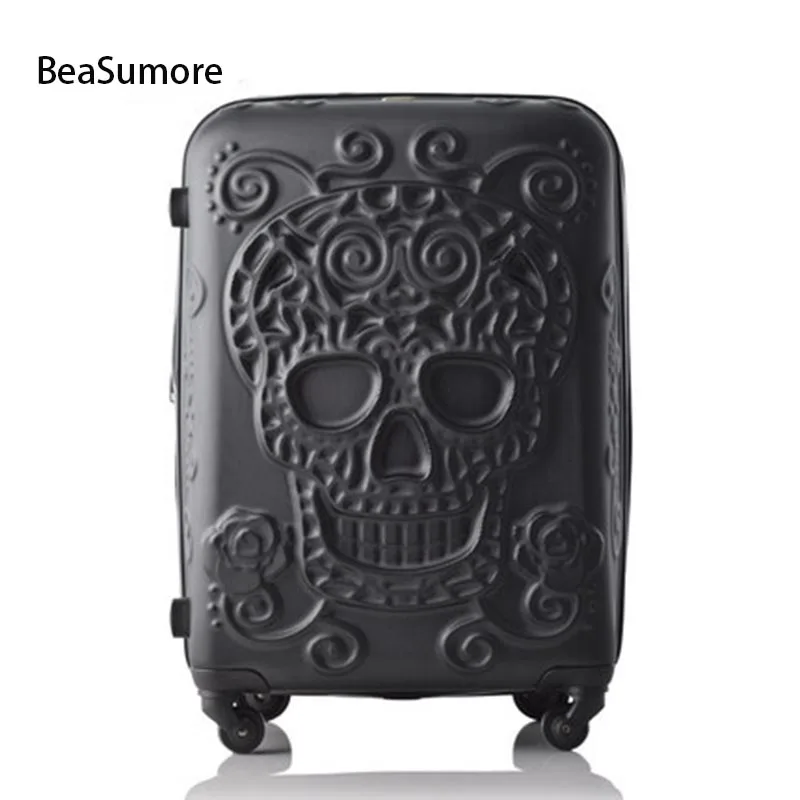 

BeaSumore original 3d skull Brand Rolling Luggage Spinner 28 inch Women men High capacity Suitcase Wheels 20 inch Cabin Trolley