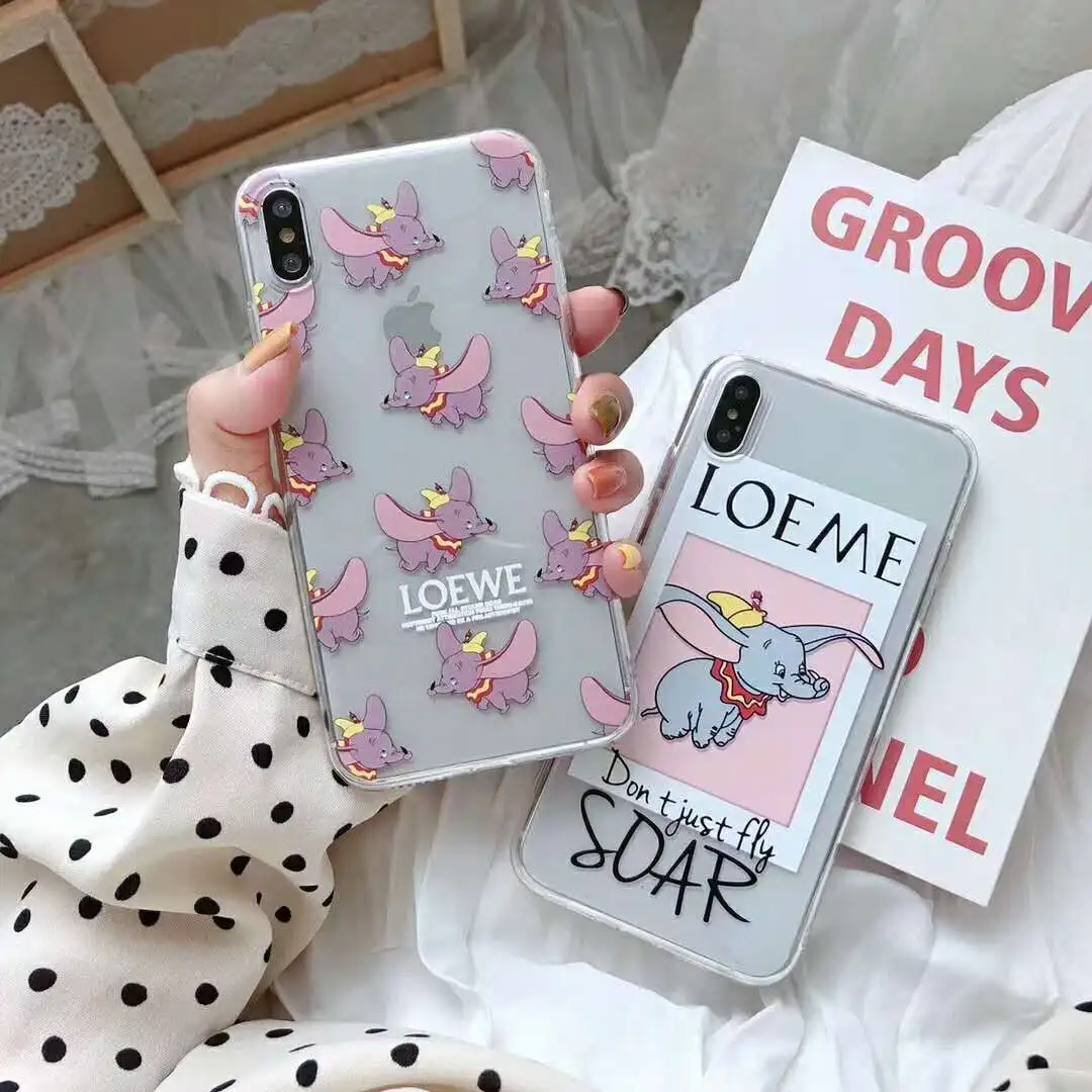 Популярный милый прозрачный плотный чехол из ТПУ с рисунком Loewe Dumbo для iPhone XR XS MAX X