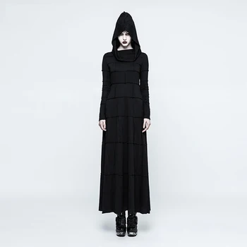 

Punk Black Sexy Mysterious Women Hooded Bodycon Long Dress Gothic Long Sleeve Dresses