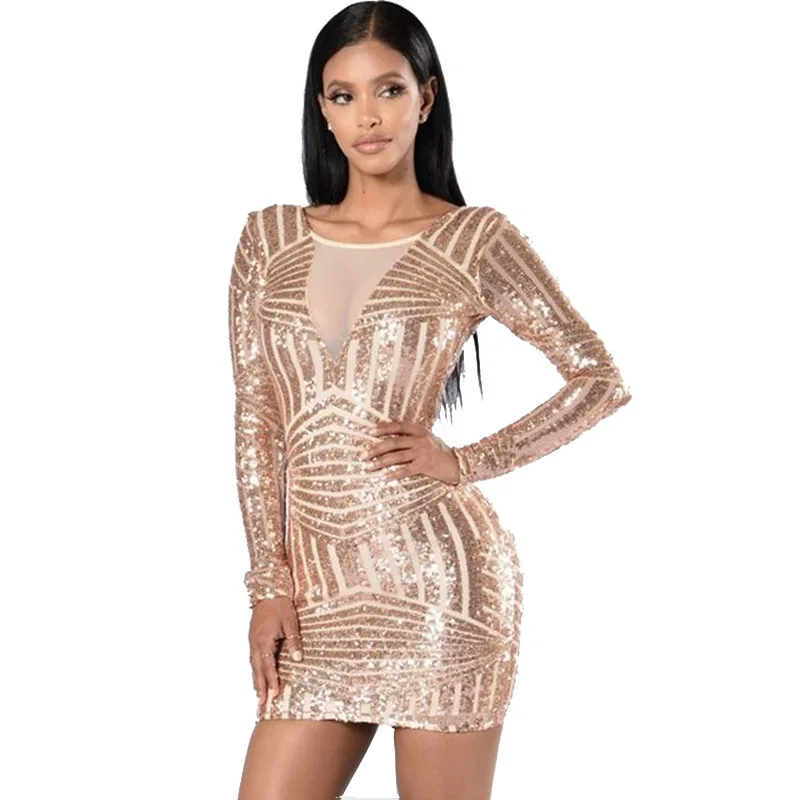 Buy Cheap New Arrival Autumn Women Gold Sequin Dress Long Sleeve Plus Size Bodycon Backless Sexy Dress Mini Party Clubwear CP1633