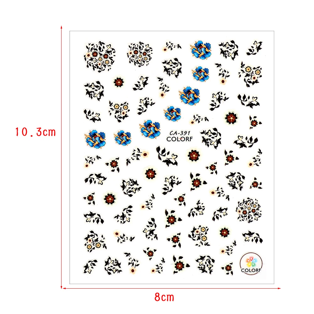 1 лист Горячая цветная наклейка с цветами для ногтей белые синие накидки с цветочным узором для маникюра 3D слайдер для украшения ногтей