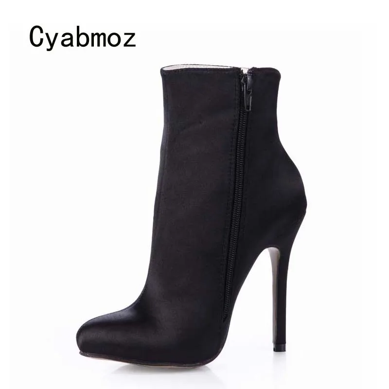 Cyabmoz/модные пикантные женские зимние ботильоны на высоком каблуке женская обувь