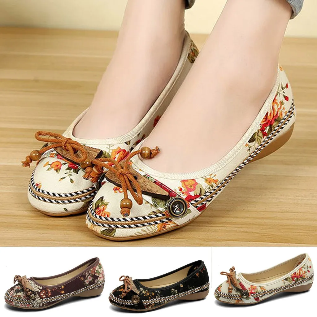 

Ethnic Basic Women National style Beijing cloth shoes handmade embroidered lace women's shoes wooden bow hemp rope shoes 30