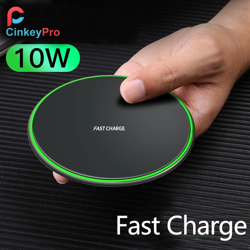 

CinkeyPro Wireless Charger Pad Aluminum 10W Fast Charging with LED Light for iPhone 8 X Samsung Charge Mobile Phone QI Device