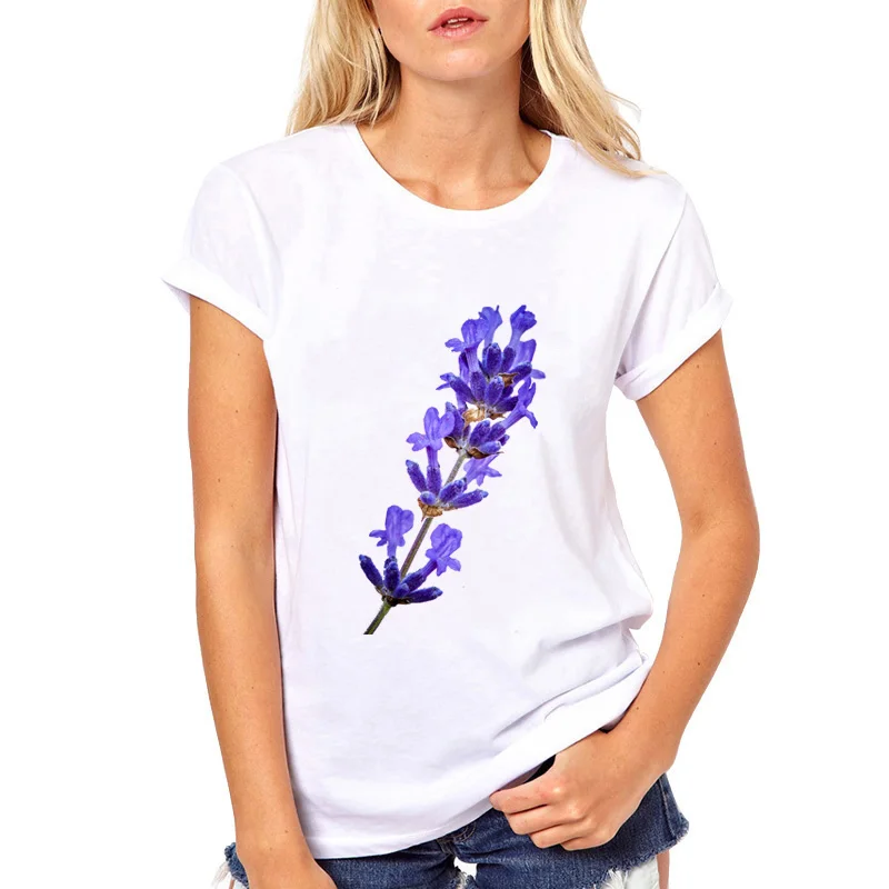 

Lavender Branches Of Lilacs T Shirt Woman Casual White TShort Sleeve Creativity Odorous T-Shirt Cool Girls
