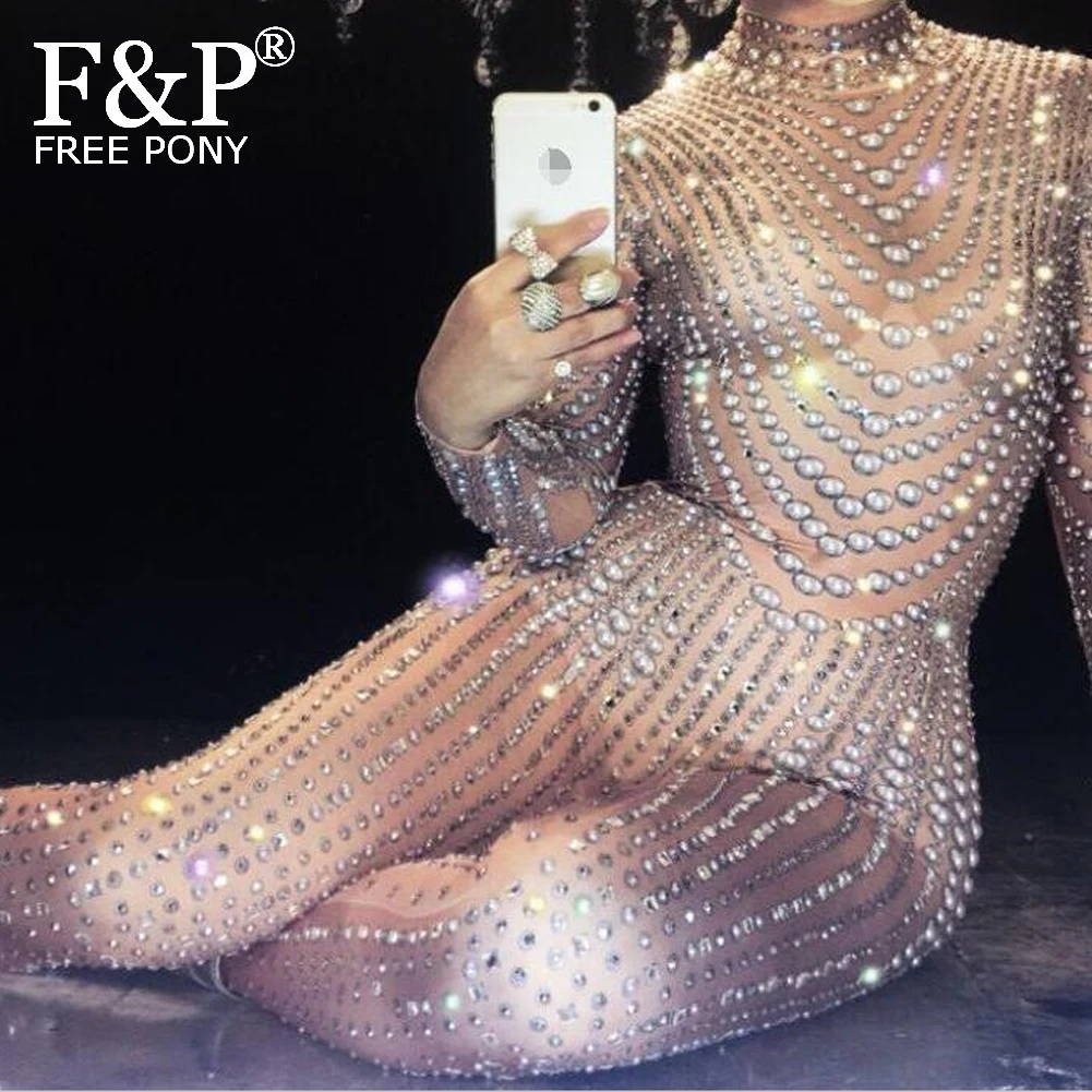 

Women Latin Dance Dress Costumes Singer Performance Crystals Rhinestone Bodysuit Costume Sparkly Diamonds Birthday Party Wear