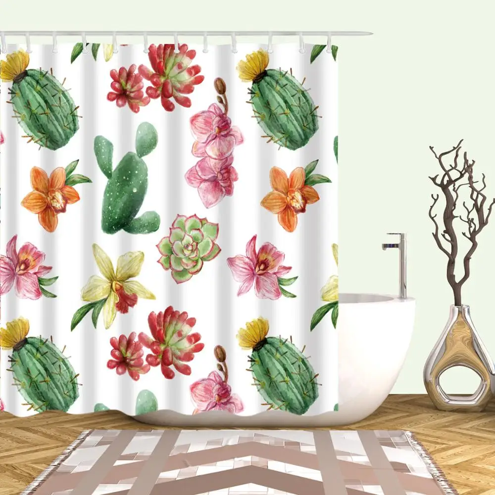 

Waterproof Cactus Plants Custom Bath Curtain For Bathroom Green Leaf 3D Shower Curtain Large 180x200cm Blackout bathroom curtain