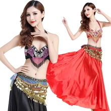 Восточный танец живота костюм представление наряды Хэллоуин вечерние бюстгальтер хип шарф Болливуд египетская юбка блестками кисточкой