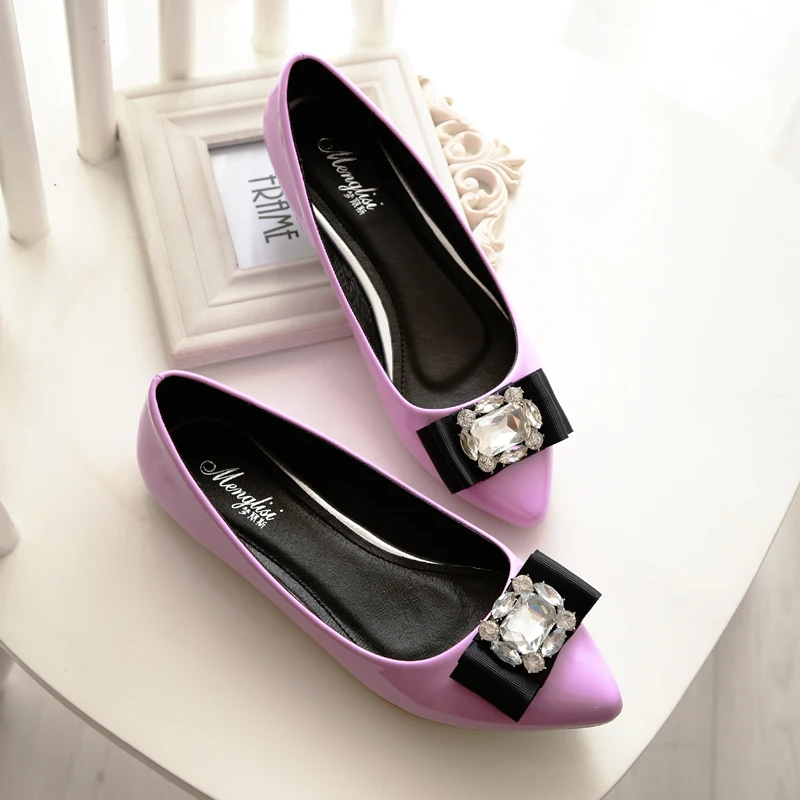 

2016 Summer Sweet Bow Rhinestone Pointed Toe Flat-bottomed Single Shoes Female Fashion Shallow Mouth Women's Flat Heel Shoes