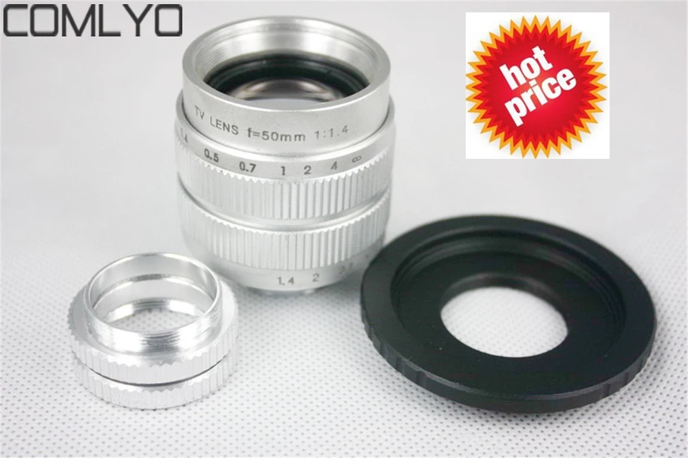 

50mm f1.4 Camera Lens for Fuji FX Sony NEX Samsung NX + C Mount FOR Fuji FX adapter +2 Macro Rings+Front and Rear Caps Silver