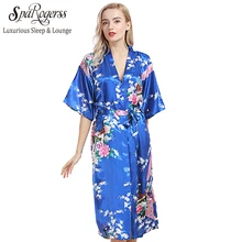 SpaRogerss женский длинный халат женский летний халат из искусственного шелка с цветочным рисунком тонкий женский халат роскошного размера плюс женский халат WP200