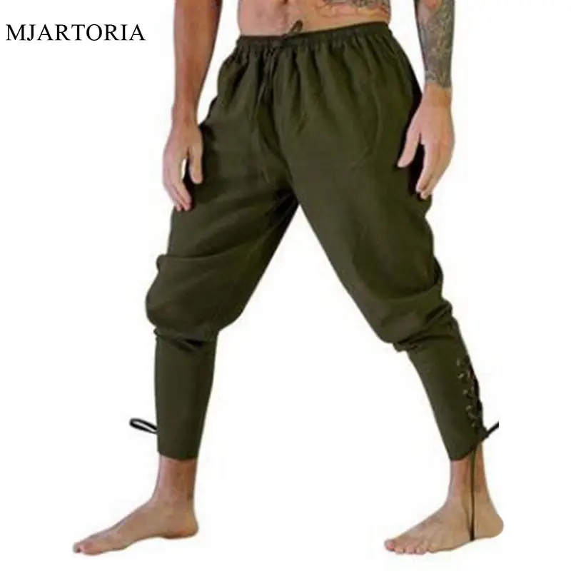 

MJARTORIA 2019 New Retro Medieval Viking Navigator Pants New Men's Ankle Lace-up Pants Trousers Men Casual Loose Trousers