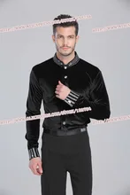 Tailor-Made Men Ballroom Dance Shirt Black Spandex Latin Top Velvet Diamond For Cha Cha/Rumba/Samba/Tango/Jazz/Waltz Wear