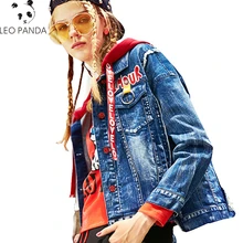 Красные женские шорты с капюшоном, джинсовые куртки, осень, Harajuku, стиль, принт с буквенным принтом, дизайн, длинный рукав, женские пальто, топы XY111