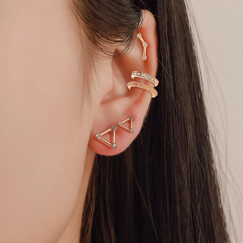 

DreamBell 5pcs/set Women Stud Earrings Gold Color Retro Geometric Ear Stud Ear Clips Punk Style Earrings Female Jewelry