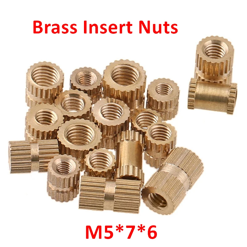 100pcs M5*7*6 Brass Thread Inserts Nuts OD=7.3mm M5*6 Knurled Brass