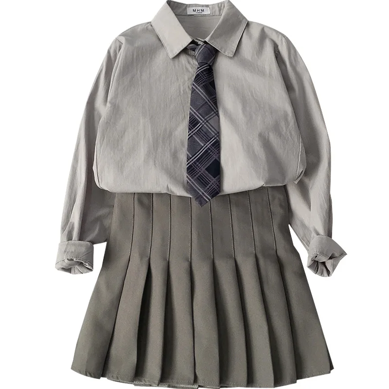 

Women's Sets Autumn Shirts Skirt 2019 New Korean College Style Two-piece Pleats Autumn Shirts Skirt Style Fashion Suit Clothing