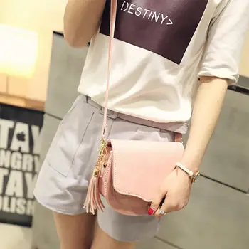 

Solid Color Lady Fashion Crossbody Shoulder Bag Tassel Pendant Flap Leather Messager bags
