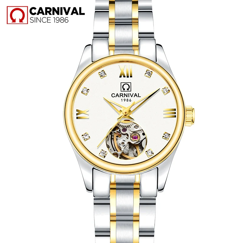 

CARNIVAL Luxury gold Watch Automatic Tourbillon Mechanical watch women Stainless steel luminous waterproof Ladies dress watches