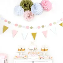 Pack Of 7 Girls Birthday Party Decoration Set Paper Crafts(Paper Lantern,Flag Bunting,Poms,Circle Garland) Baby Shower Decor