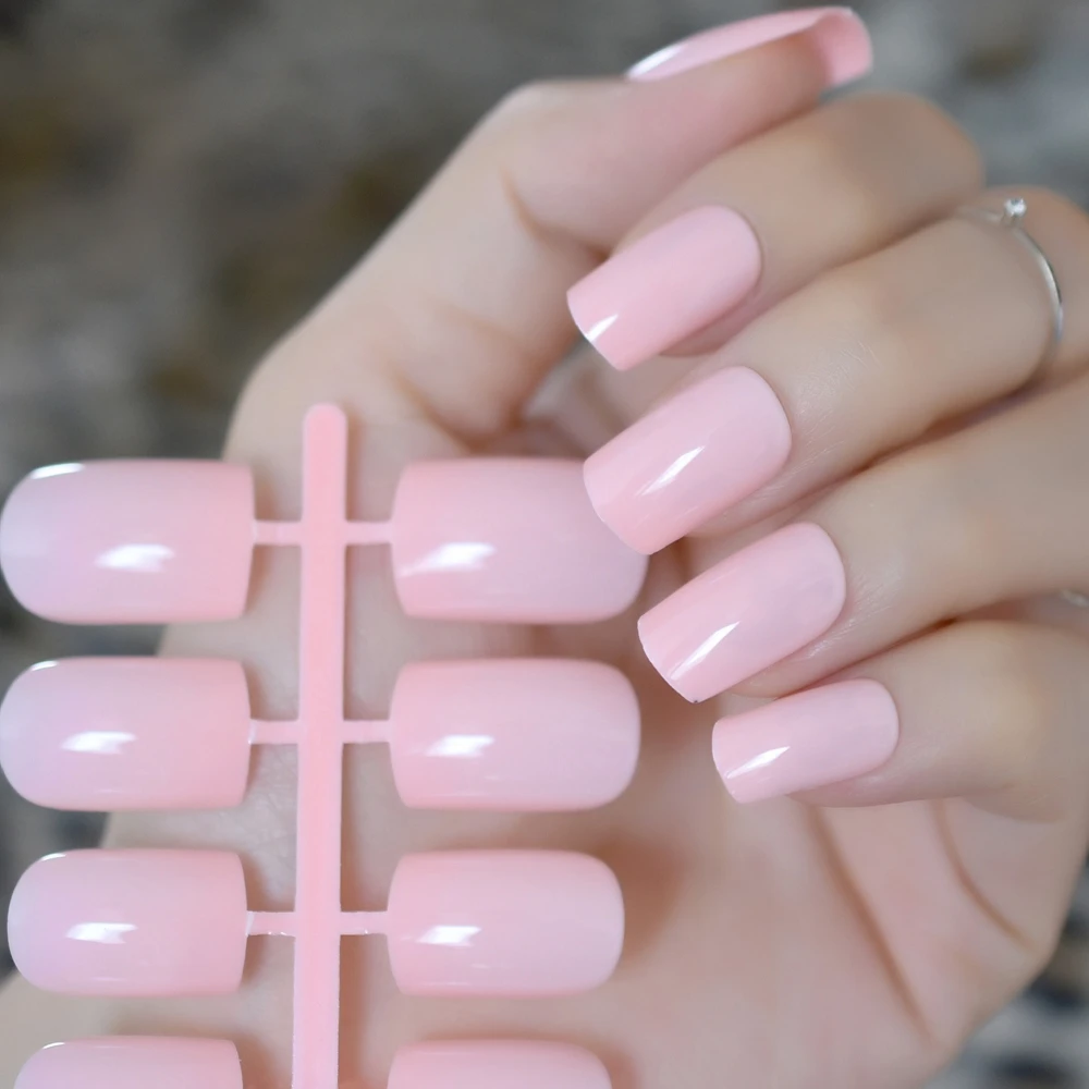 

UV Cover False Nails Light Pink Ladies Medium Press-On Nails Square DIY Manicure Tips 24pcs/kit