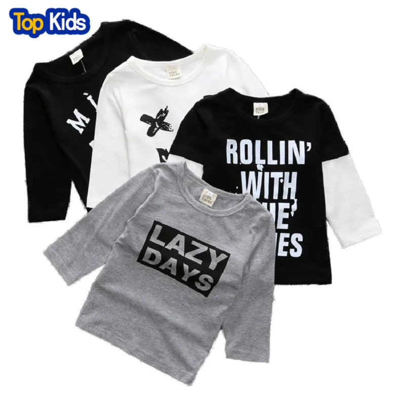 

Kids Boys T Shirt Letter Print Long Sleeve Baby Girls T-Shirts Cotton Children's T-Shirt O-Neck Tee Tops Boy Clothes CS077