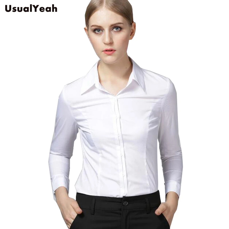 Camisa de cuerpo ajustado para mujer, camisas blancas con cuello vuelto, blusas formales de manga para oficina, ropa de trabajo S, M, L, XL, XXL, - AliExpress Ropa de